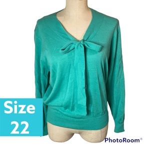 Vintage Sue Brett Teal shirt with bow in front Size 22
